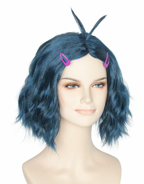 Load image into Gallery viewer, Miss U Hair Short Wavy Deep Blue Anime Cosplay Wig with Purple Hairpins
