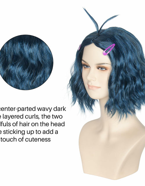 Load image into Gallery viewer, Miss U Hair Short Wavy Deep Blue Anime Cosplay Wig with Purple Hairpins
