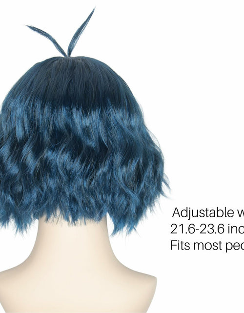 Load image into Gallery viewer, Miss U Hair Short Wavy Deep Blue Anime Cosplay Wig with Purple Hairpins
