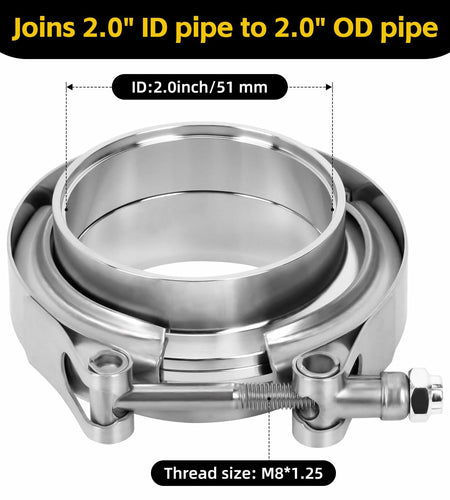 ZEHCLP V Band Clamp 304 Stainless Steel Butt Joint 2.0 inch Silver 2 pcs