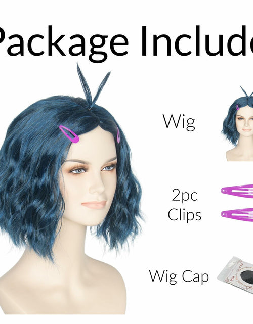 Load image into Gallery viewer, Miss U Hair Short Wavy Deep Blue Anime Cosplay Wig with Purple Hairpins
