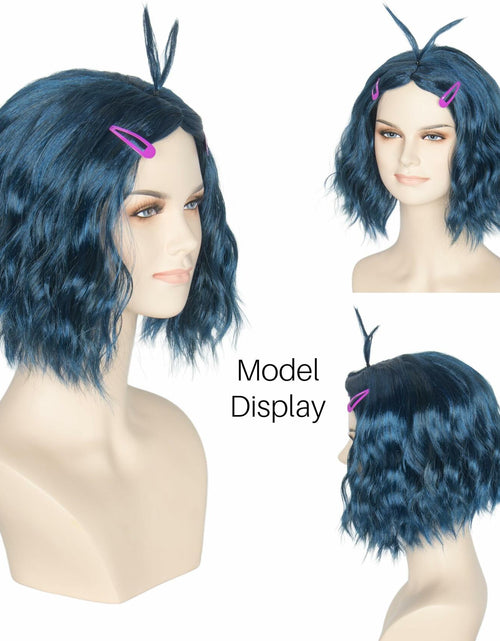 Load image into Gallery viewer, Miss U Hair Short Wavy Deep Blue Anime Cosplay Wig with Purple Hairpins

