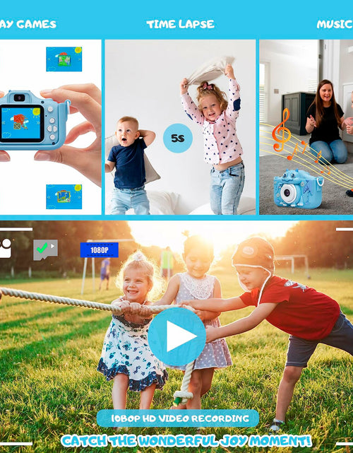 Load image into Gallery viewer, iMisH Kids Camera 1080p Video 1000mAh Battery 32GB TF Card Shockproof Blue
