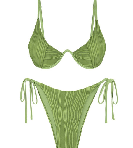 ZAFUL Womens High Cut Thong Bikini Set Swimsuit Sexy Green Size M