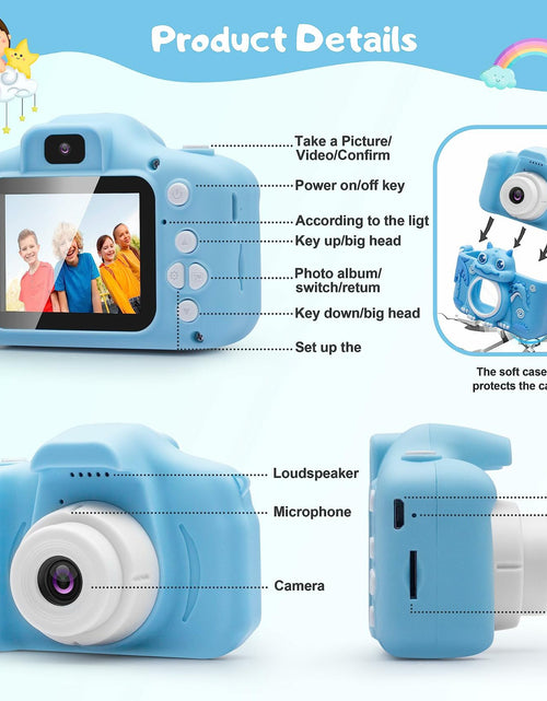 Load image into Gallery viewer, iMisH Kids Camera 1080p Video 1000mAh Battery 32GB TF Card Shockproof Blue
