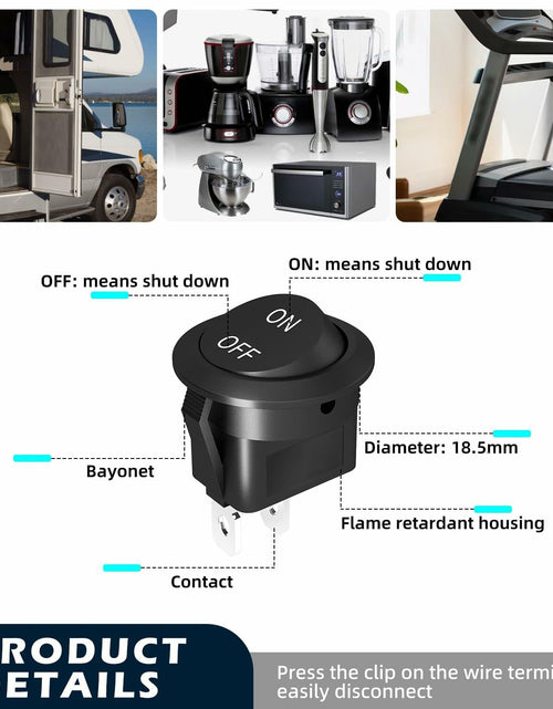 Load image into Gallery viewer, XMSILIMEIG Round Rocker Switch AC 125V 10A Waterproof Toggle 8 Pack Black
