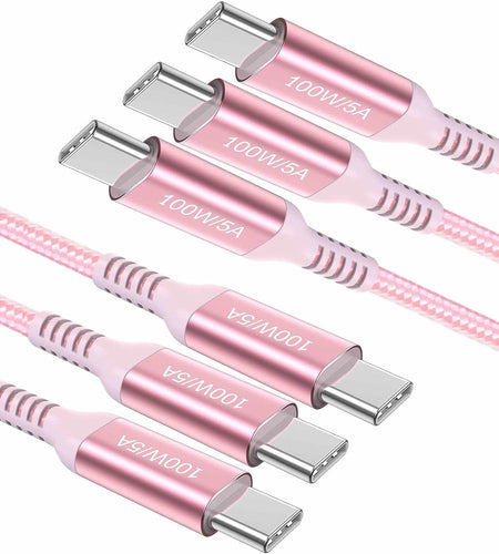 Awnuwuy USB C to USB C Cable 100W Fast Charging Pink 6.6ft 3-Pack