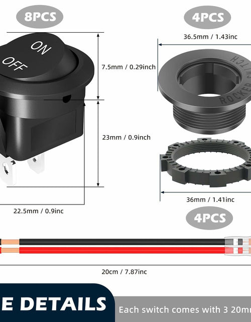 Load image into Gallery viewer, XMSILIMEIG Round Rocker Switch AC 125V 10A Waterproof Toggle 8 Pack Black
