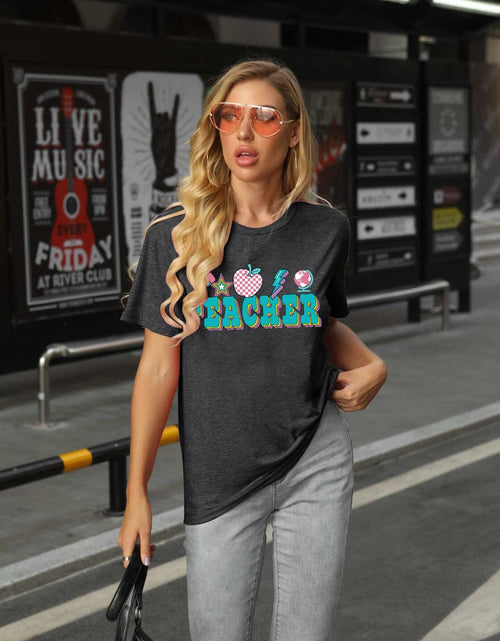 Load image into Gallery viewer, CHULIANSWEET Teacher Shirt Women Teach Kindness Graphic Tee DarkGrey2 Size XL
