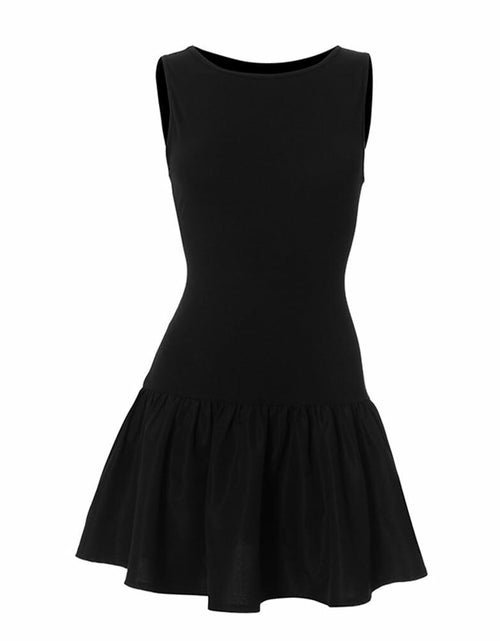Load image into Gallery viewer, FWSAM Women Sleeveless Mini Dress Crew Neck Ruffle Hem Black Size L
