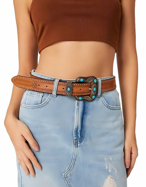 Load image into Gallery viewer, NociHah Adjustable Vintage Western Leather Belt Brown Waist 28-38
