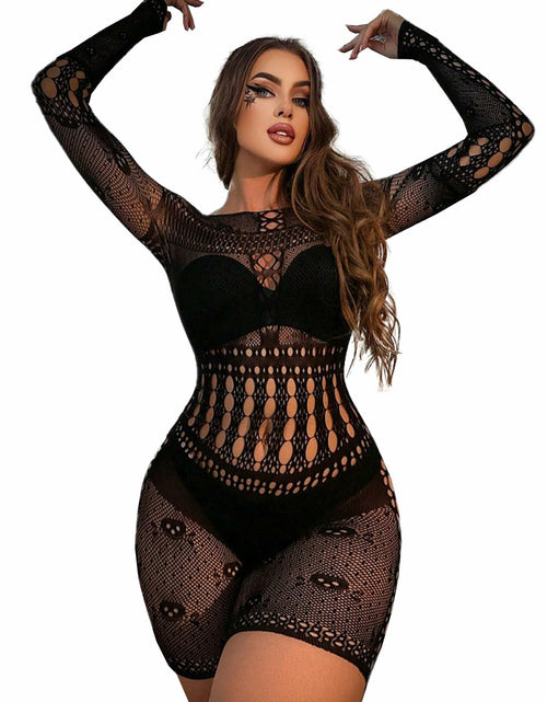 Load image into Gallery viewer, Buitifo Woman Nylon Fishnet Bodysuit Bodystocking Sexy Tights Black Size M
