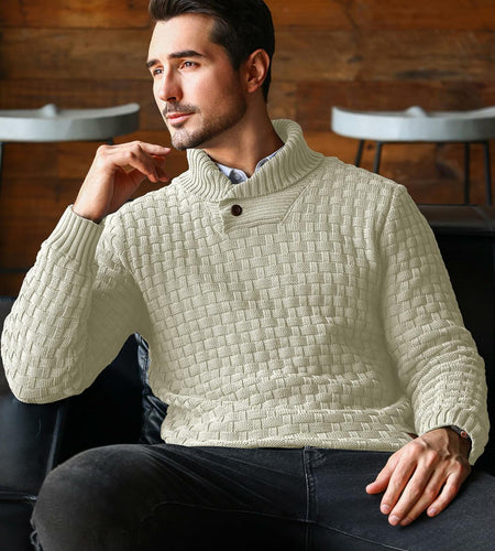 Arcciit Mens Pullover Shawl Collar Cable Knit Sweater Khaki Size 3X-Large