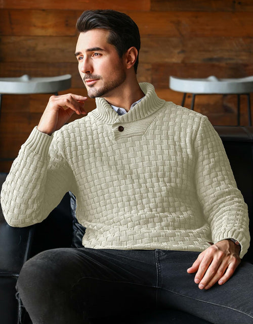 Load image into Gallery viewer, Arcciit Mens Pullover Shawl Collar Cable Knit Sweater Khaki Size 3X-Large
