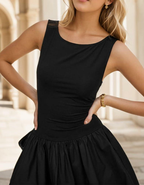 Load image into Gallery viewer, FWSAM Women Sleeveless Mini Dress Crew Neck Ruffle Hem Black Size L
