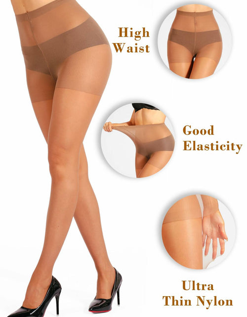Load image into Gallery viewer, HONENNA Sheer Tights 3 Pairs 20D Control Top High Waist Tan Size Small
