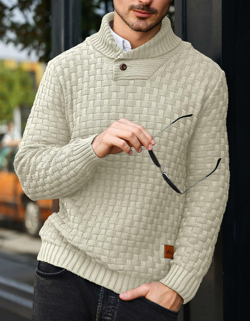 Load image into Gallery viewer, Arcciit Mens Pullover Shawl Collar Cable Knit Sweater Khaki Size 3X-Large
