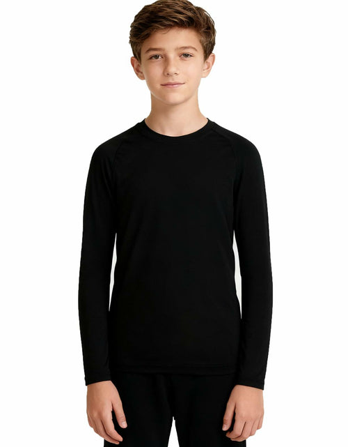Load image into Gallery viewer, Upocool Youth Boys Compression Long Sleeve Athletic Shirt Black XS Size XS
