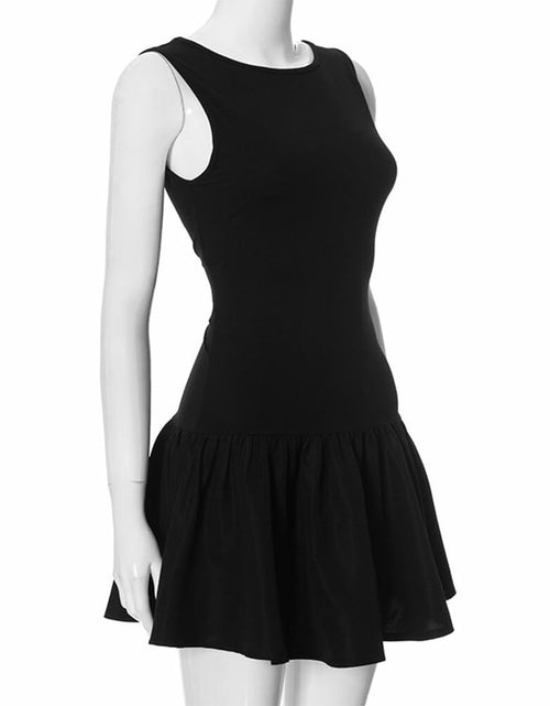 Load image into Gallery viewer, FWSAM Women Sleeveless Mini Dress Crew Neck Ruffle Hem Black Size L
