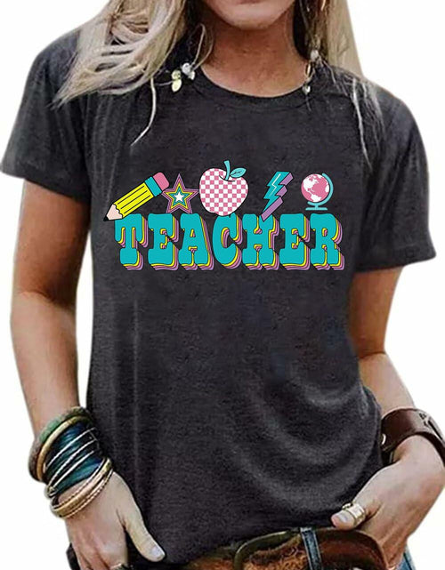 Load image into Gallery viewer, CHULIANSWEET Teacher Shirt Women Teach Kindness Graphic Tee DarkGrey2 Size XL
