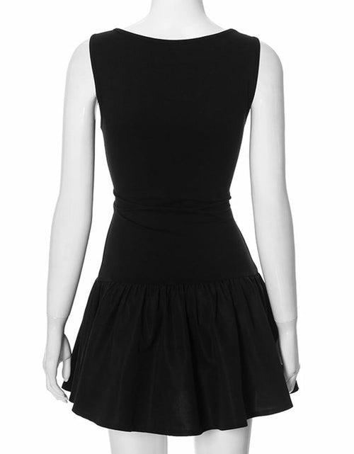 Load image into Gallery viewer, FWSAM Women Sleeveless Mini Dress Crew Neck Ruffle Hem Black Size L

