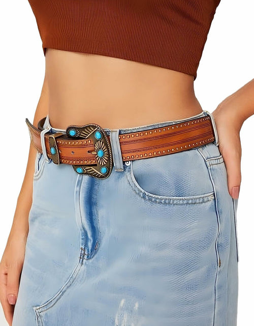 Load image into Gallery viewer, NociHah Adjustable Vintage Western Leather Belt Brown Waist 28-38
