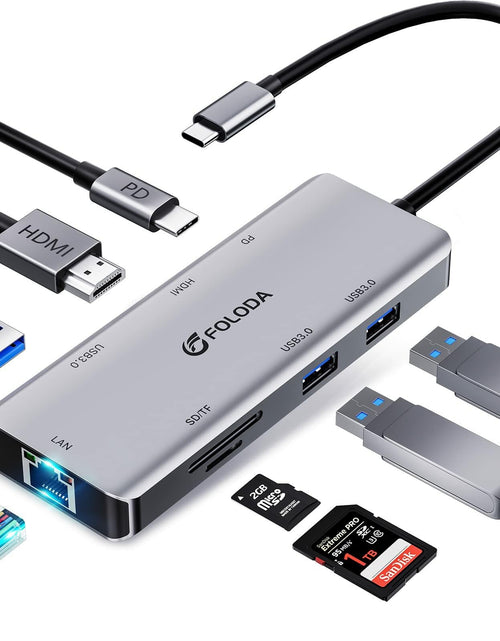 Load image into Gallery viewer, FOLODA USB C HUB 8-in-1 Docking Station HDMI 4K@60Hz Gigabit Ethernet Gray

