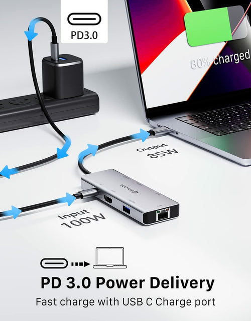 Load image into Gallery viewer, FOLODA USB C HUB 8-in-1 Docking Station HDMI 4K@60Hz Gigabit Ethernet Gray
