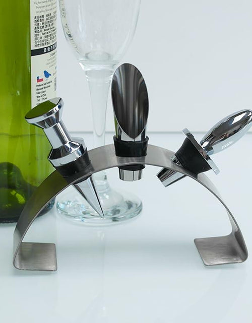 Load image into Gallery viewer, Lutong Brass Wine Bottle Stopper Set with Stainless Steel Pourer &amp; Stand 4pcs
