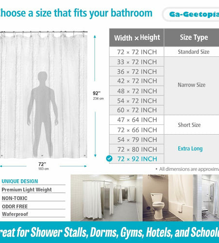 Ga-Geetopia EVA Clear Shower Curtain Liner Pebble Pattern 72x92 Inch