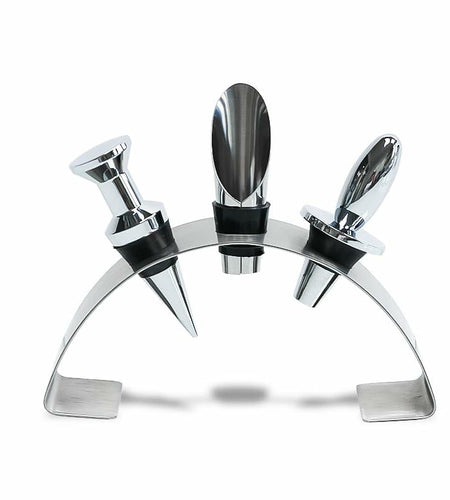 Lutong Brass Wine Bottle Stopper Set with Stainless Steel Pourer & Stand 4pcs