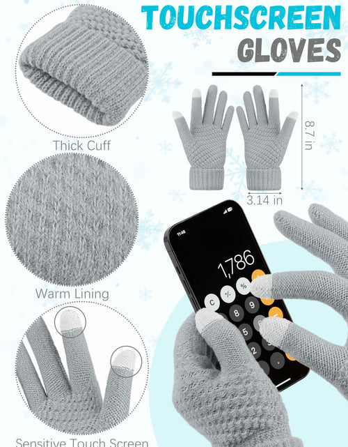Load image into Gallery viewer, LOROME Winter Beanie Hat Scarf Gloves Set Light Gray Acrylic Size 5 1/8-7 7/8
