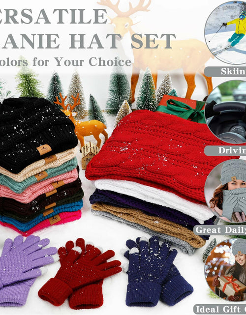 Load image into Gallery viewer, LOROME Winter Beanie Hat Scarf Gloves Set Light Gray Acrylic Size 5 1/8-7 7/8
