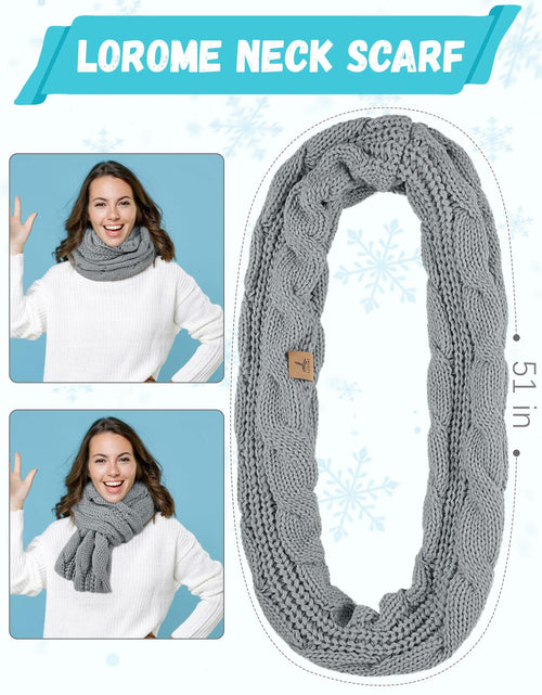 Load image into Gallery viewer, LOROME Winter Beanie Hat Scarf Gloves Set Light Gray Acrylic Size 5 1/8-7 7/8
