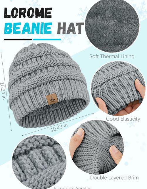 Load image into Gallery viewer, LOROME Winter Beanie Hat Scarf Gloves Set Light Gray Acrylic Size 5 1/8-7 7/8

