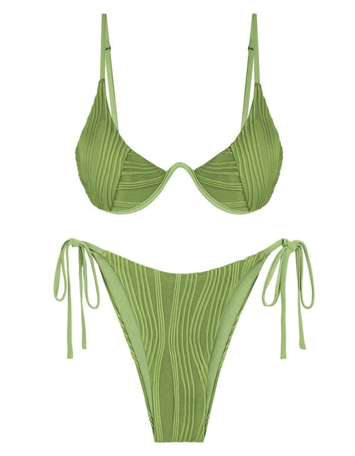Load image into Gallery viewer, ZAFUL Womens High Cut Thong Bikini Set Swimsuit Sexy 441-green Size S
