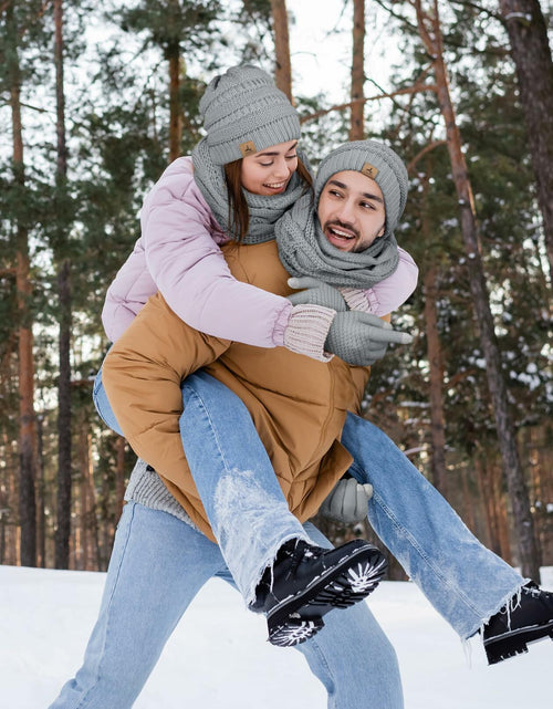 Load image into Gallery viewer, LOROME Winter Beanie Hat Scarf Gloves Set Light Gray Acrylic Size 5 1/8-7 7/8
