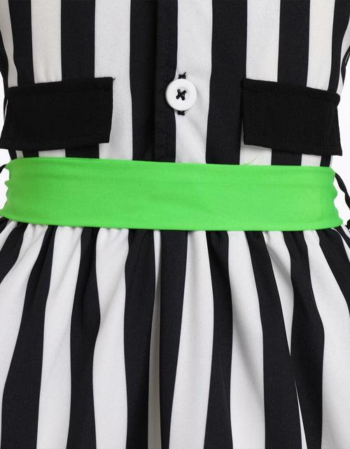 Load image into Gallery viewer, IDOPIP Toddler Girls Black White Striped Dress with Headband &amp; Belt 4-5Y
