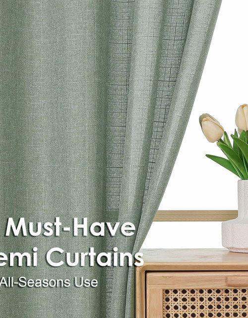 Load image into Gallery viewer, OVZME Green Curtains 40x96in 2 Panels Light Filtering Faux Linen Set
