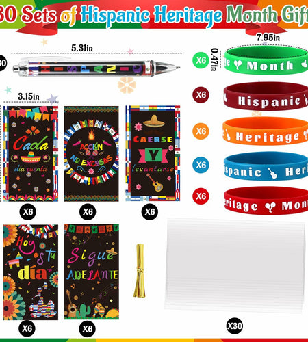 MUOUAKATE 90 Pcs Hispanic Month Party Favors Silicone Bracelets Pens