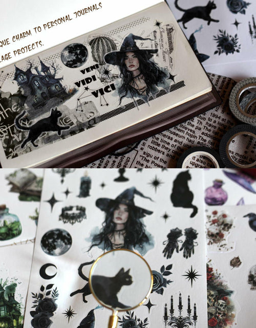 Load image into Gallery viewer, VISUMCIP Witch Stickers 10 Sheets Pre-Cut Journaling Washi Scrapbooking Magic
