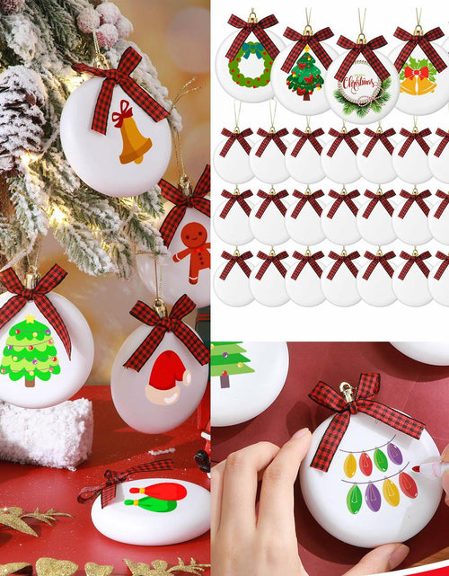 Load image into Gallery viewer, PullCrease 30pcs Blank Matte White Buffalo Plaid Christmas Ornaments Gold Rope
