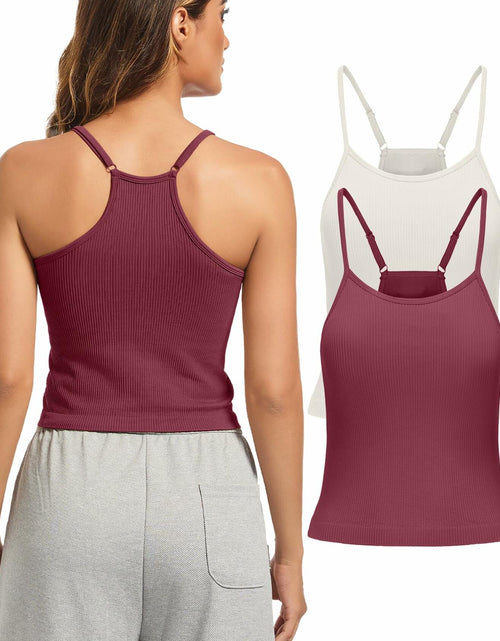 Load image into Gallery viewer, OVESPORT 2Pack Workout Tank Tops Women Built-in Bra Seamless Red+White XL
