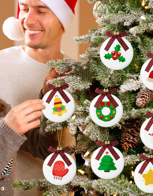 Load image into Gallery viewer, PullCrease 30pcs Blank Matte White Buffalo Plaid Christmas Ornaments Gold Rope

