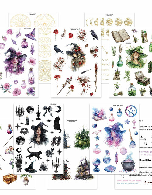 Load image into Gallery viewer, VISUMCIP Witch Stickers 10 Sheets Pre-Cut Journaling Washi Scrapbooking Magic
