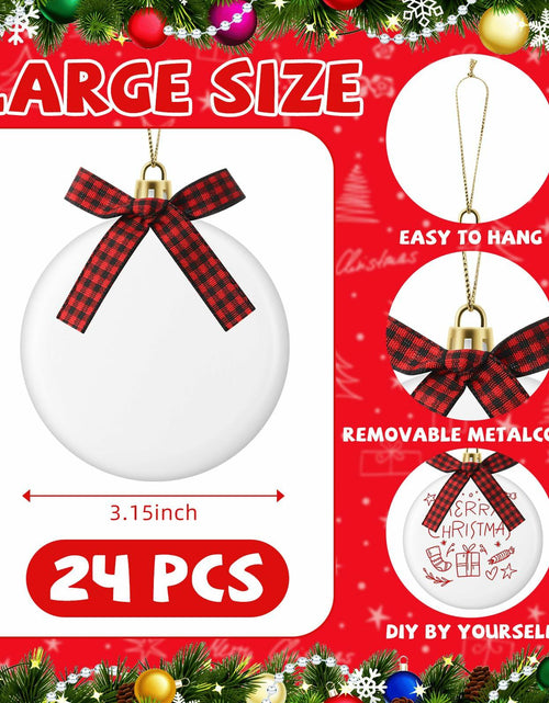 Load image into Gallery viewer, PullCrease 30pcs Blank Matte White Buffalo Plaid Christmas Ornaments Gold Rope
