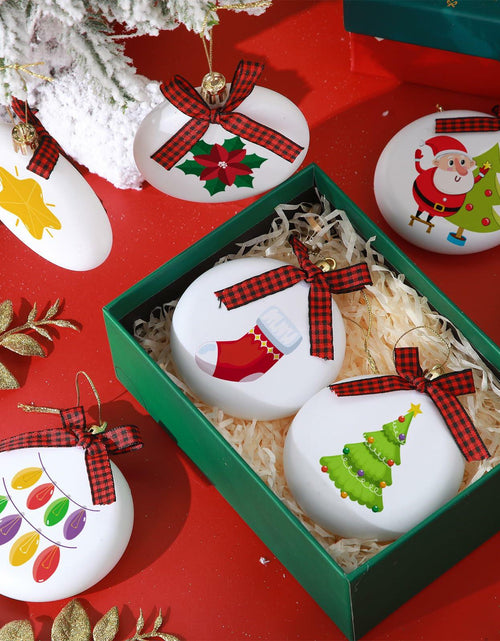 Load image into Gallery viewer, PullCrease 30pcs Blank Matte White Buffalo Plaid Christmas Ornaments Gold Rope
