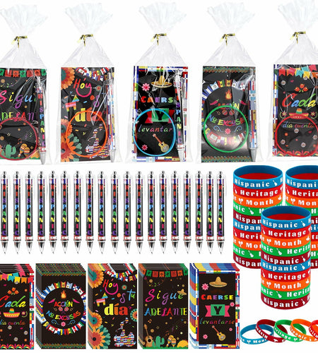 MUOUAKATE 90 Pcs Hispanic Month Party Favors Silicone Bracelets Pens
