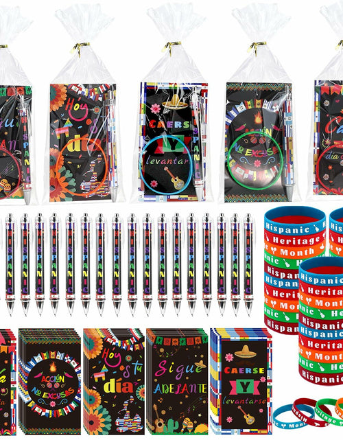 Load image into Gallery viewer, MUOUAKATE 90 Pcs Hispanic Month Party Favors Silicone Bracelets Pens
