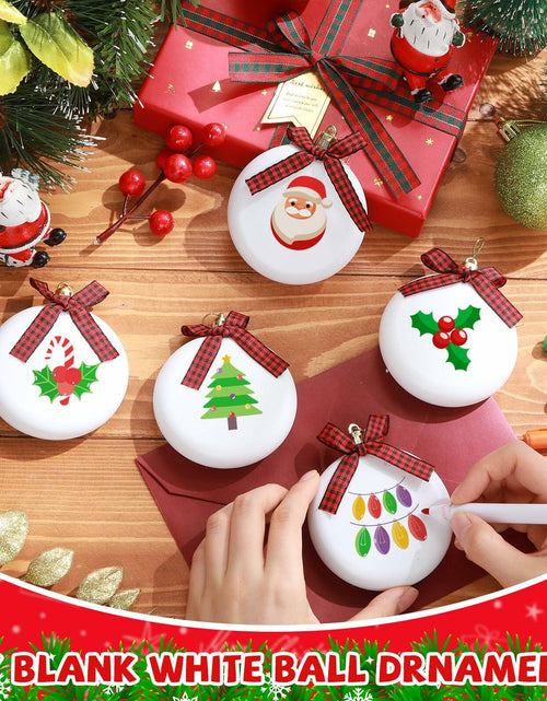 Load image into Gallery viewer, PullCrease 30pcs Blank Matte White Buffalo Plaid Christmas Ornaments Gold Rope
